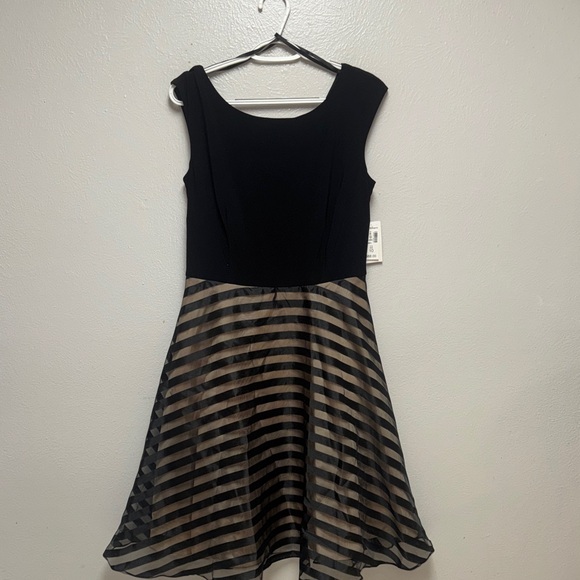 Elegant Black and Tan Striped Dress - Picture 2 of 11
